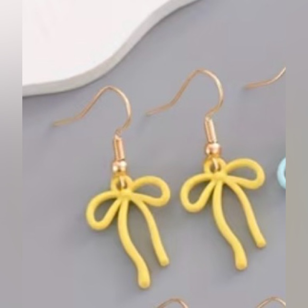 Yellow Bow Dangle Earrings
